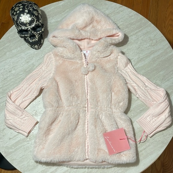 NWT Lulurain Toddler Girl Sweater Faux Fur Jacket *5/6 - Picture 1 of 6